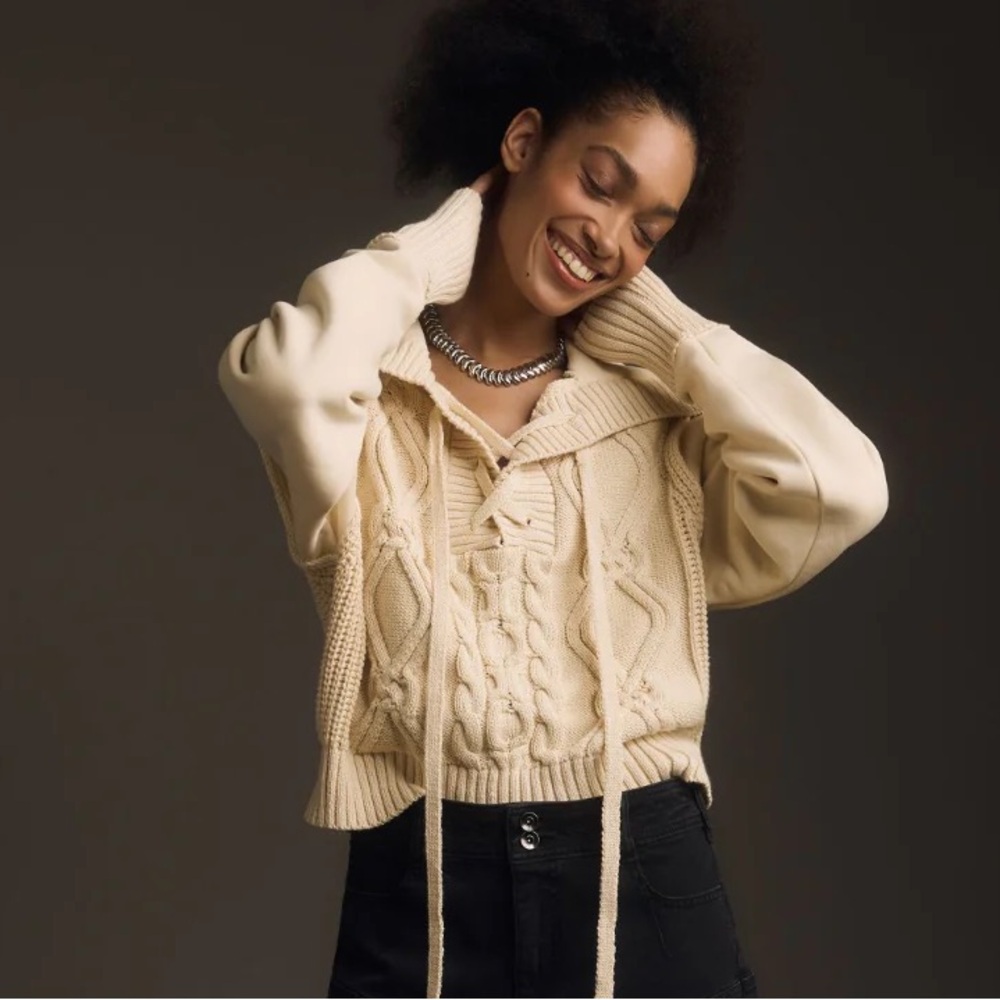 Anthropologie Pilcro Cable Laced Twofer Sweater